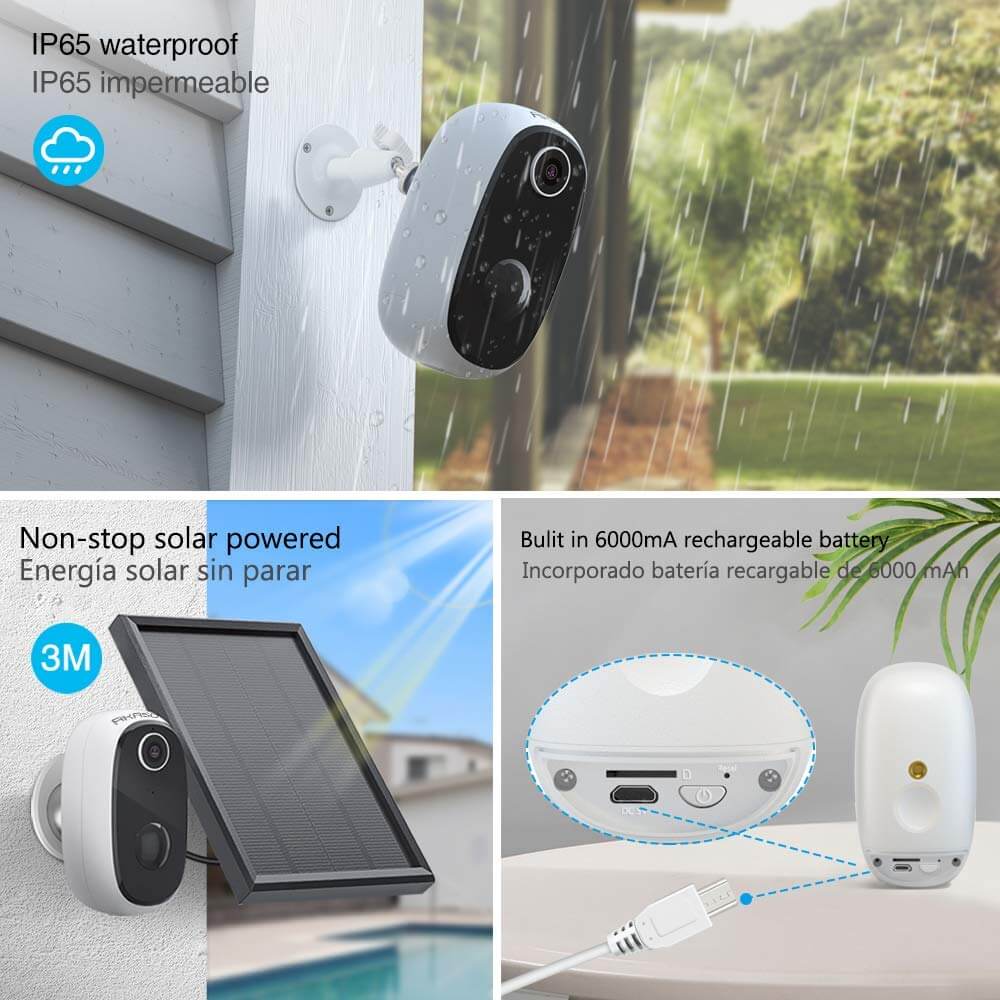AKASO WiFi Solar Home Security Bullet Camera Image 2